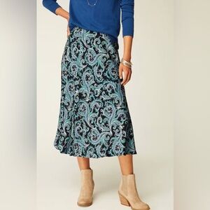 J. Jill Blue Paisley Print Silky A-Line Viscose Preppy Coastal Midi Skirt Small